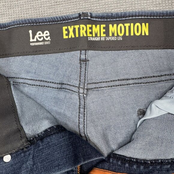 Lee Performance Mens Blue Denim Jeans Extreme Motion Straight Tapered Leg 40X30 - Picture 5 of 11
